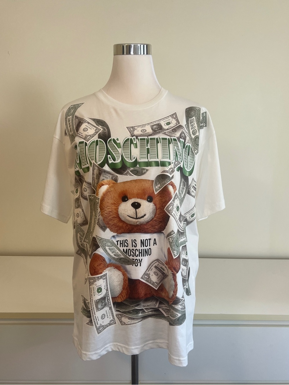 Moschino Women’s Oversized Teddy Bear Dollar Bills T-Shirt XS/S
